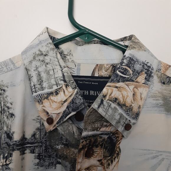 North River Crappie Bass Fishing Shirt Mens M Short Sleeve Button Up Fish Nature - Picture 5 of 10